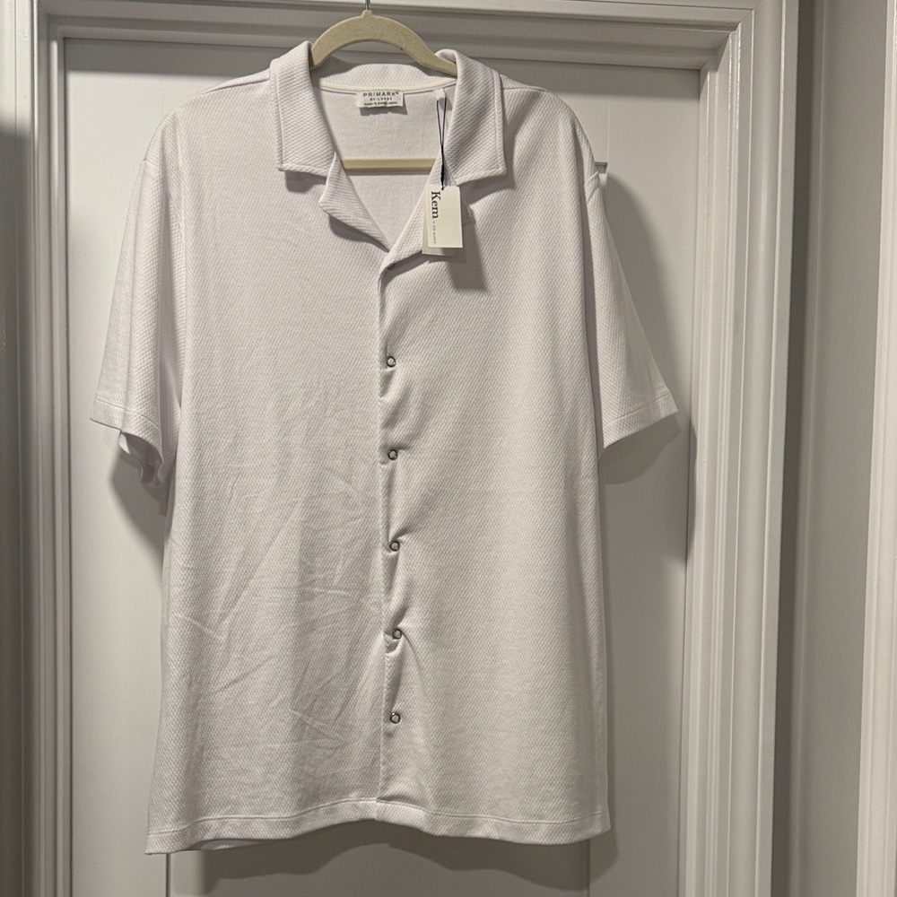 Primark White Short-Sleeve Camp Collar Button-Up Shirt